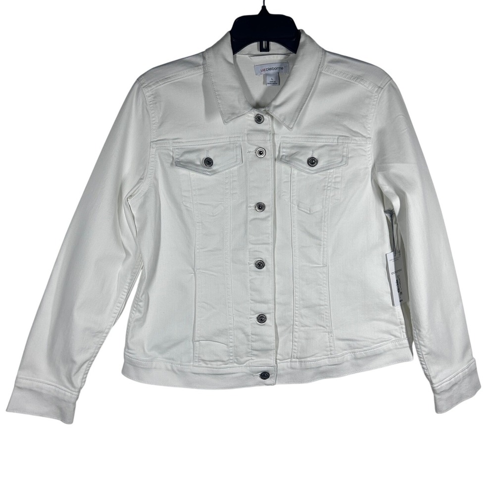 Liz Claiborne Youth Girls White‎ Denim Jacket Polyester Blend Size Large NEW